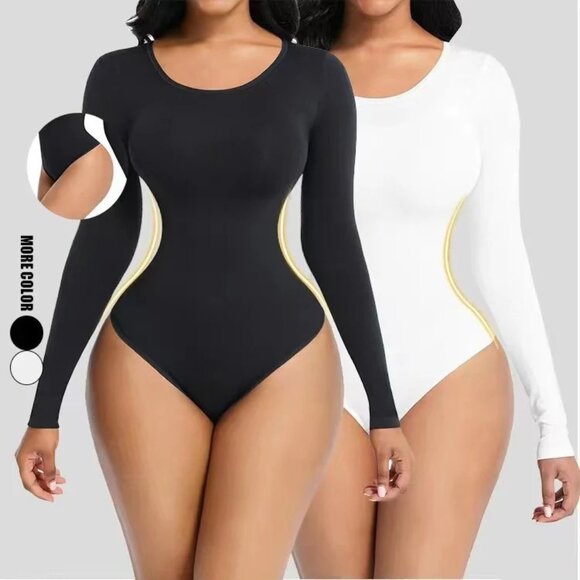 Women’s Large Hip-Lifting Long-Sleeved Seamless Bodysuit Jumpsuit - Picture 5 of 14